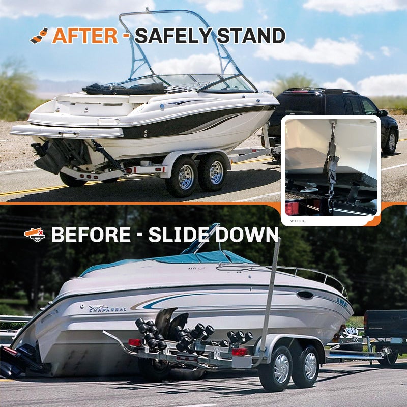 WELLUCK أحزمة ربط مؤخرة قارب WELLUCK 1200 رطل، 2" × 4' قابلة للتعديل، أحزمة ربط مؤخرة القارب إلى المقطورة، بحرية، جت سكي، قارب بونتون، مع مشبك سريع التحرير وخطافات مضادة للخدش - Image 3